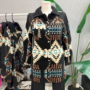Tribal Print Button-Up Jacket